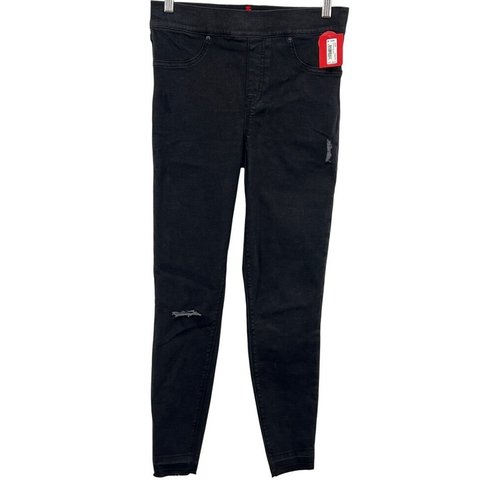 Spanx Women Skinny Black Size Medium M Distress Mid Rise Jeans Stretch New